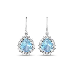 Genuine Aquamarine and Diamond Teardrop Halo Earrings
