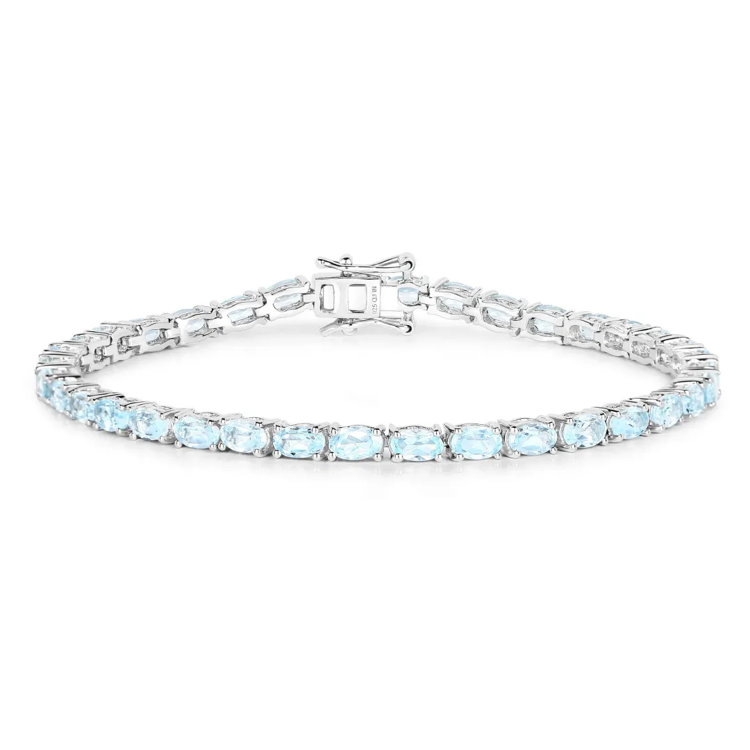 Genuine Blue Topaz Tennis Silver Bracelet