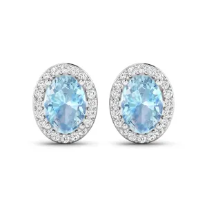 Genuine Diamond Aquamarine Studs Earrings