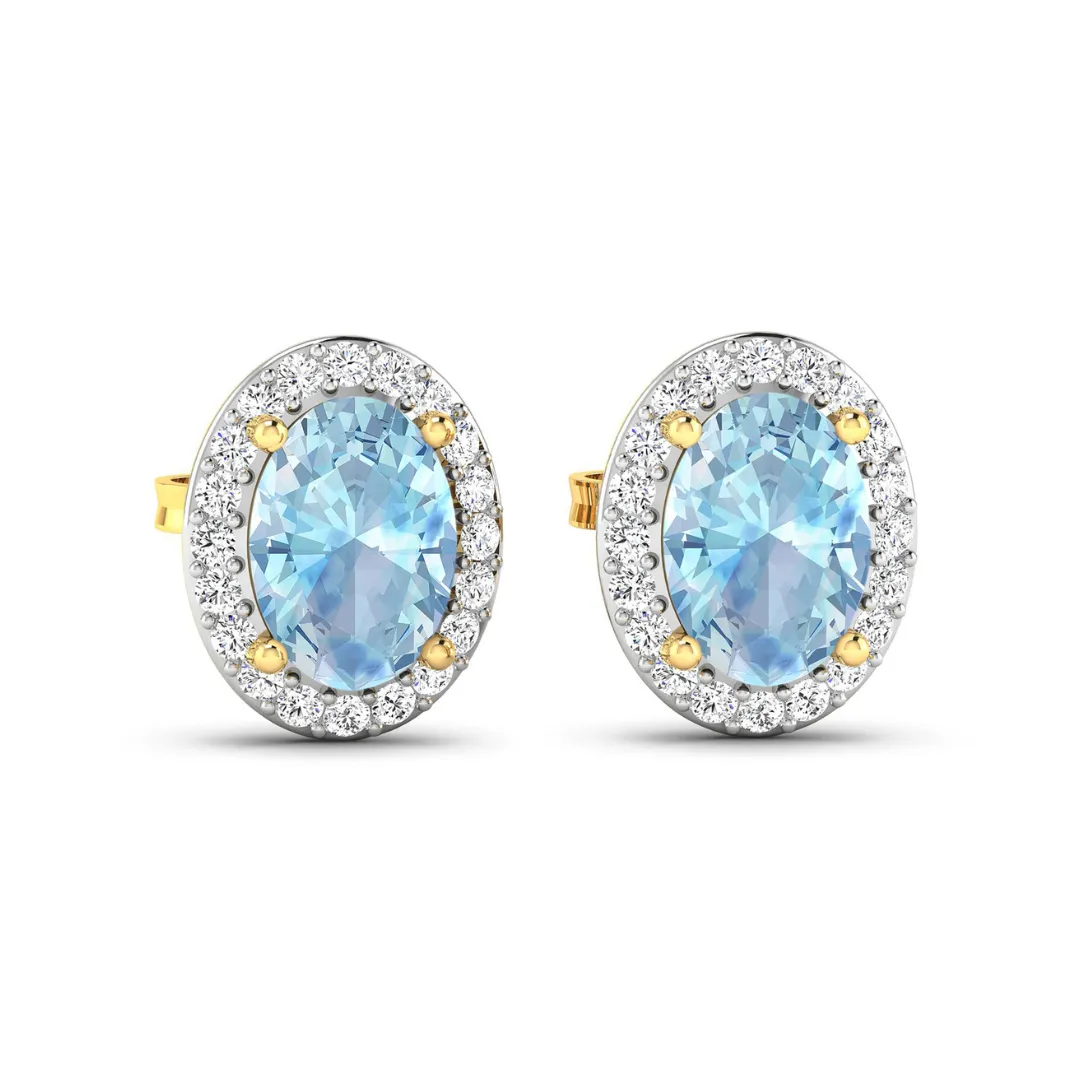 Genuine Diamond Aquamarine Studs Earrings