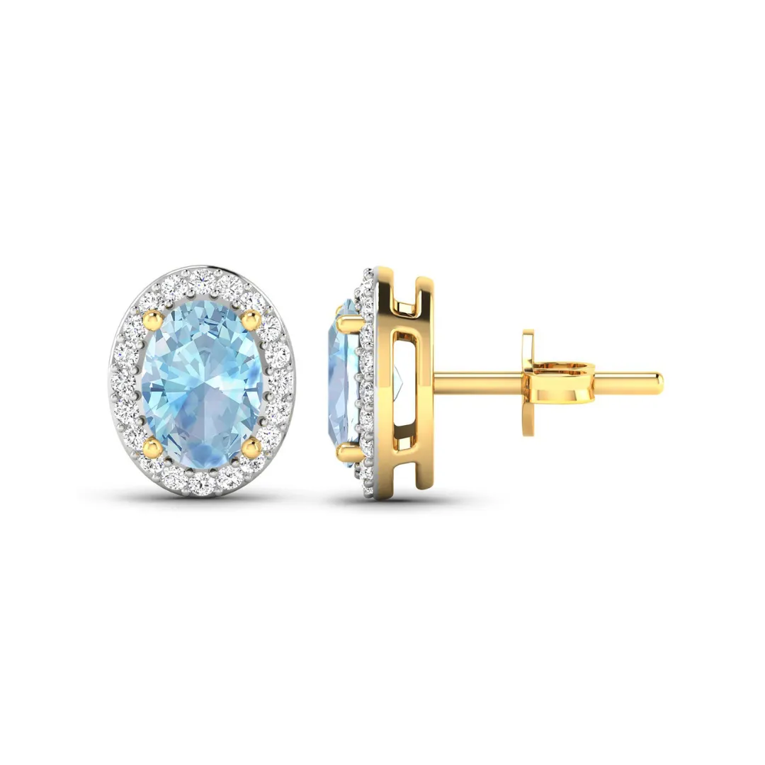 Genuine Diamond Aquamarine Studs Earrings