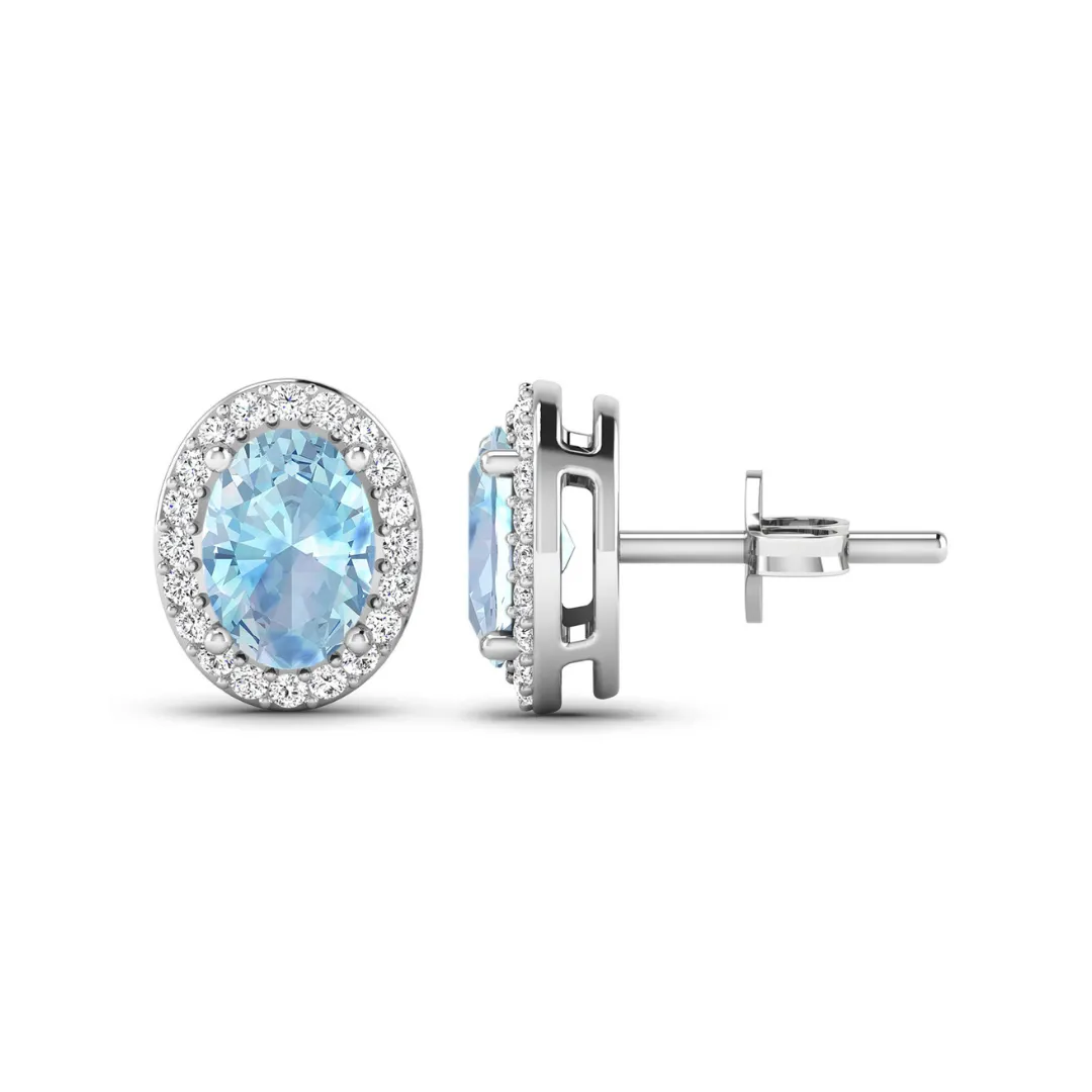 Genuine Diamond Aquamarine Studs Earrings
