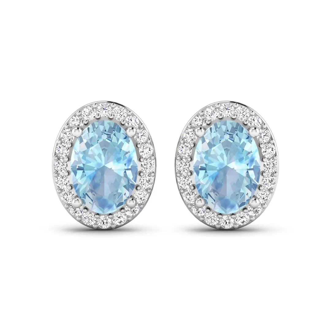 Genuine Diamond Aquamarine Studs Earrings