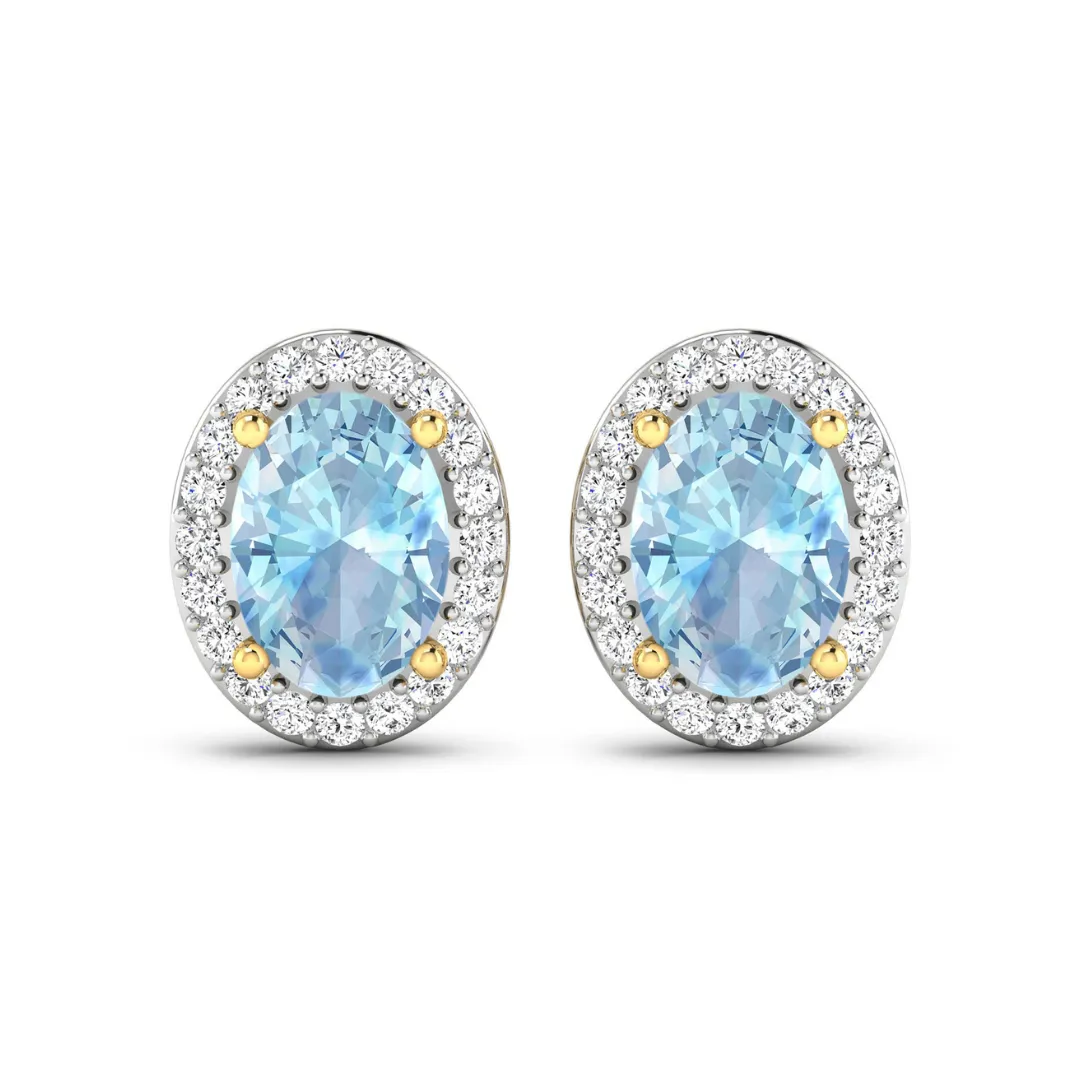 Genuine Diamond Aquamarine Studs Earrings