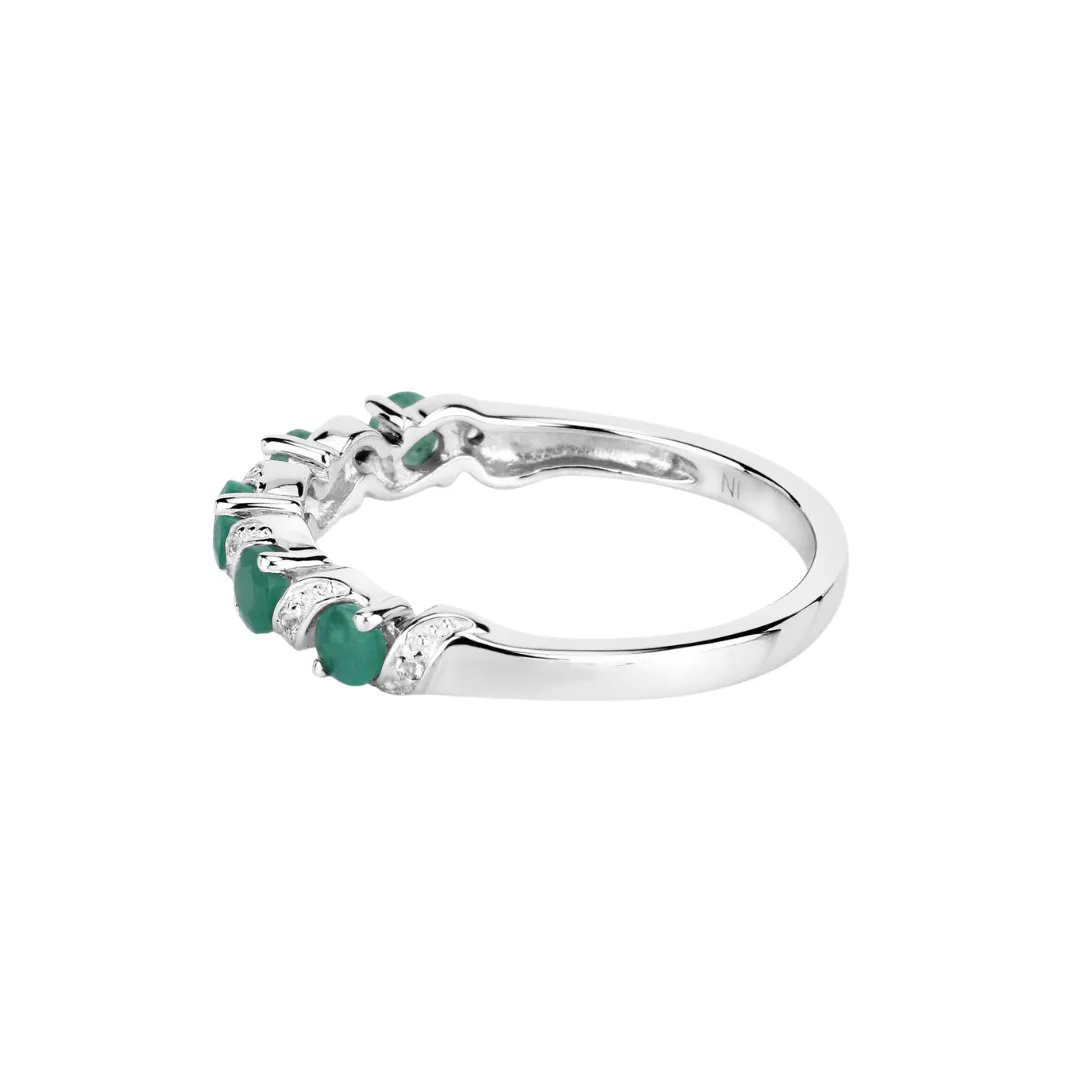 Genuine Emerald and White Topaz 5 Stone Ring
