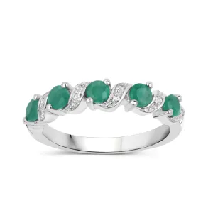 Genuine Emerald and White Topaz 5 Stone Ring