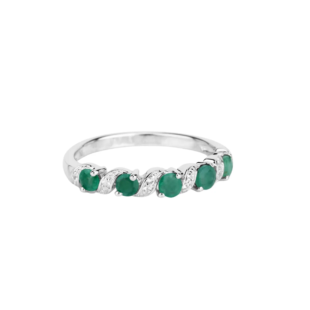 Genuine Emerald and White Topaz 5 Stone Ring
