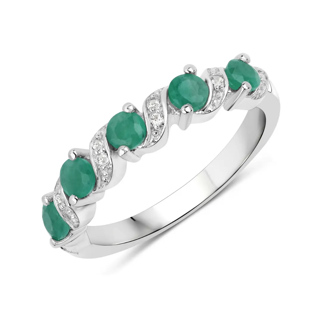 Genuine Emerald and White Topaz 5 Stone Ring