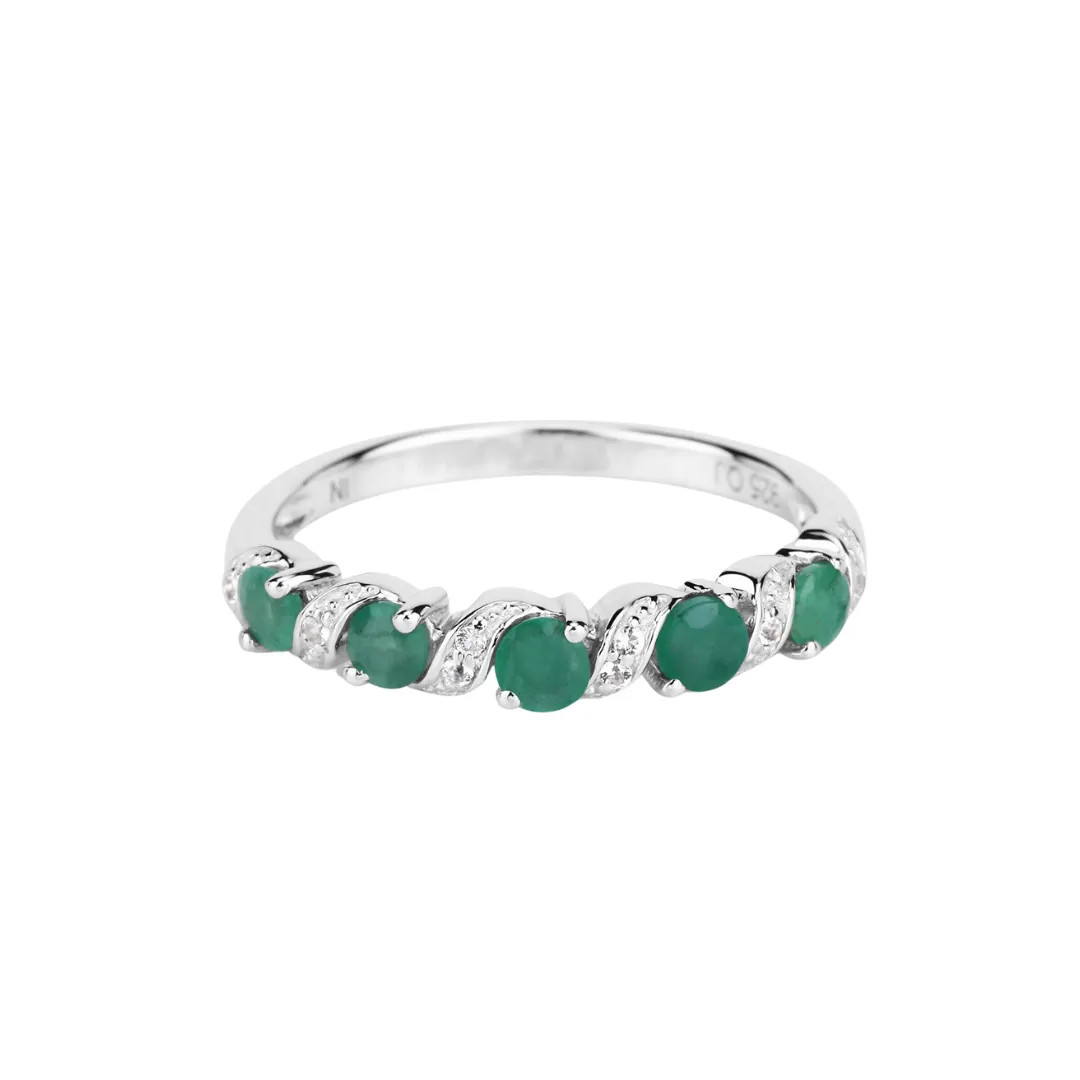 Genuine Emerald and White Topaz 5 Stone Ring