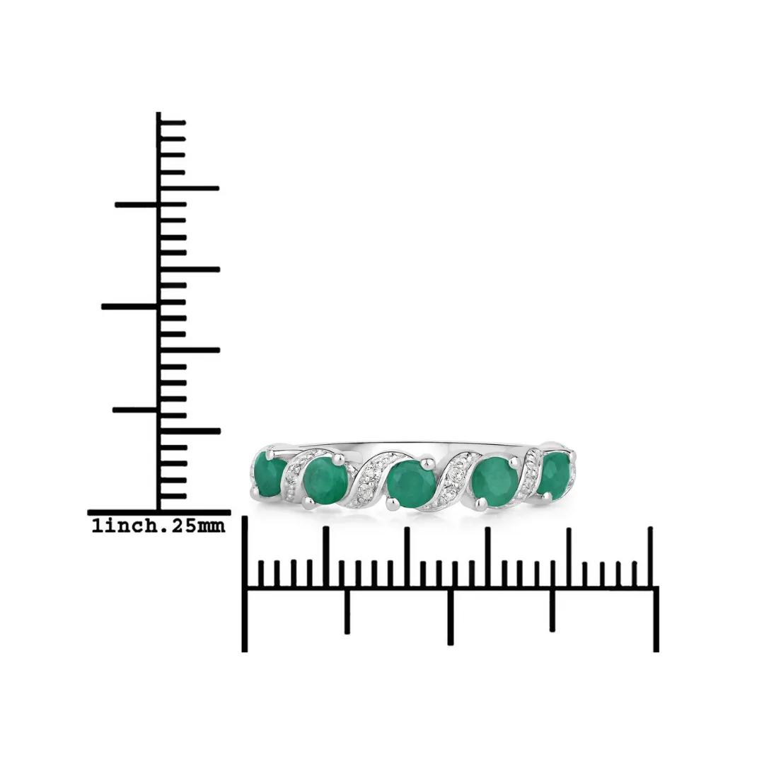 Genuine Emerald and White Topaz 5 Stone Ring