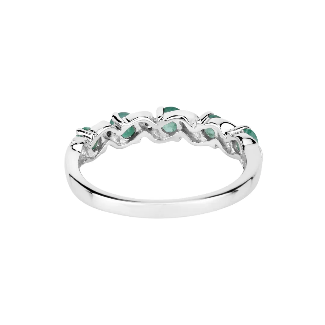 Genuine Emerald and White Topaz 5 Stone Ring