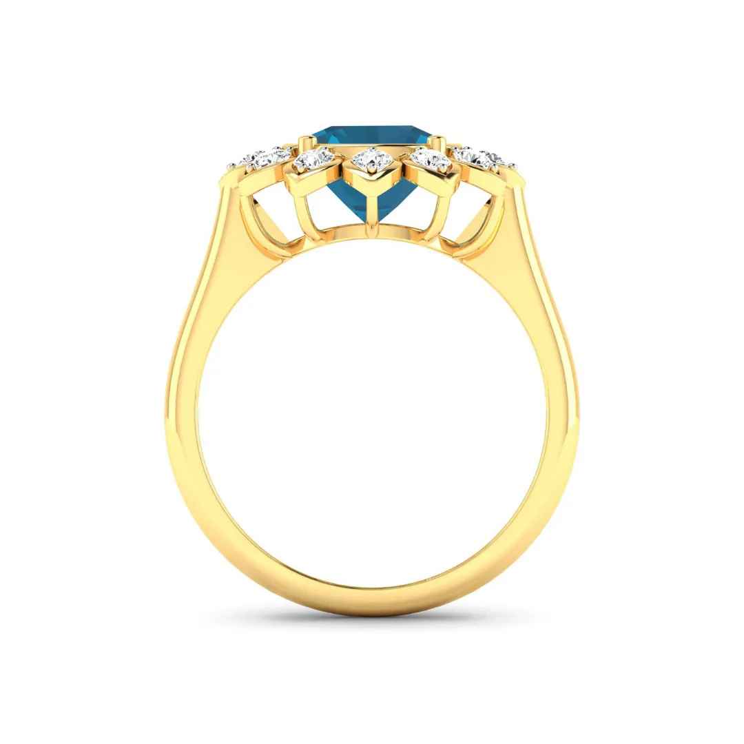 Genuine London Blue Topaz and Diamond Halo Ring