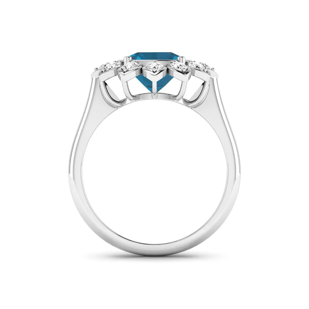 Genuine London Blue Topaz and Diamond Halo Ring