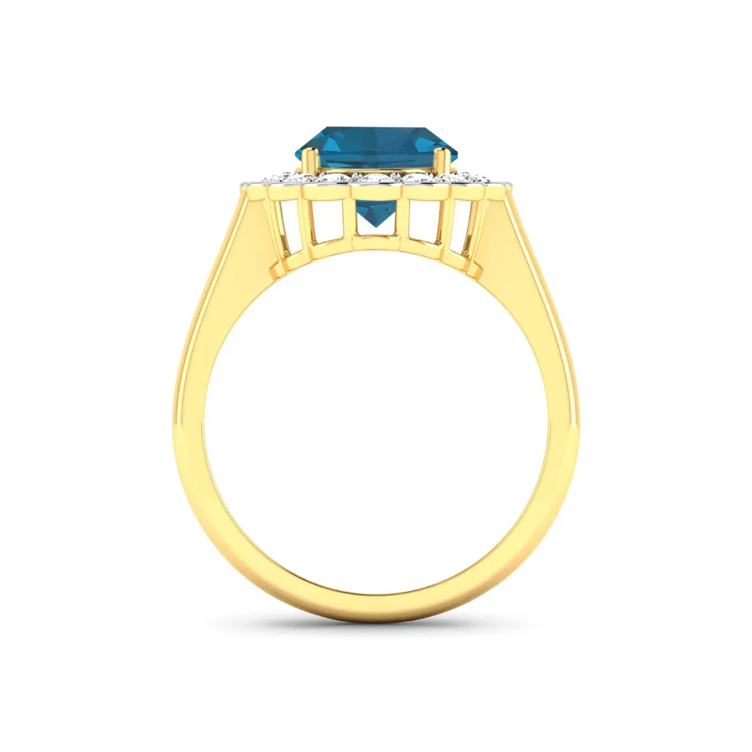 Genuine London Blue Topaz and White Diamond Halo Ring