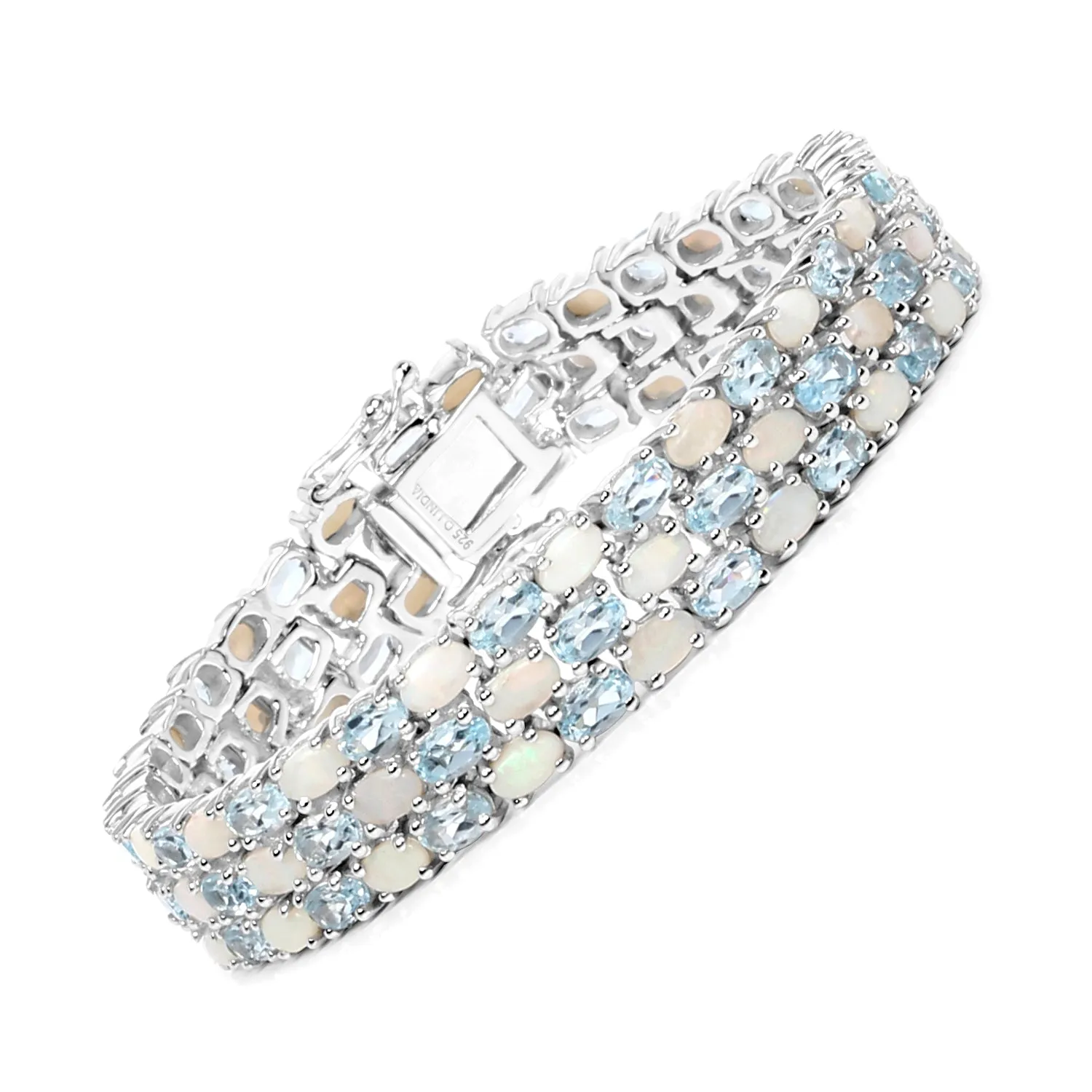 Genuine Opal and Blue Topaz Tennis Bracelet