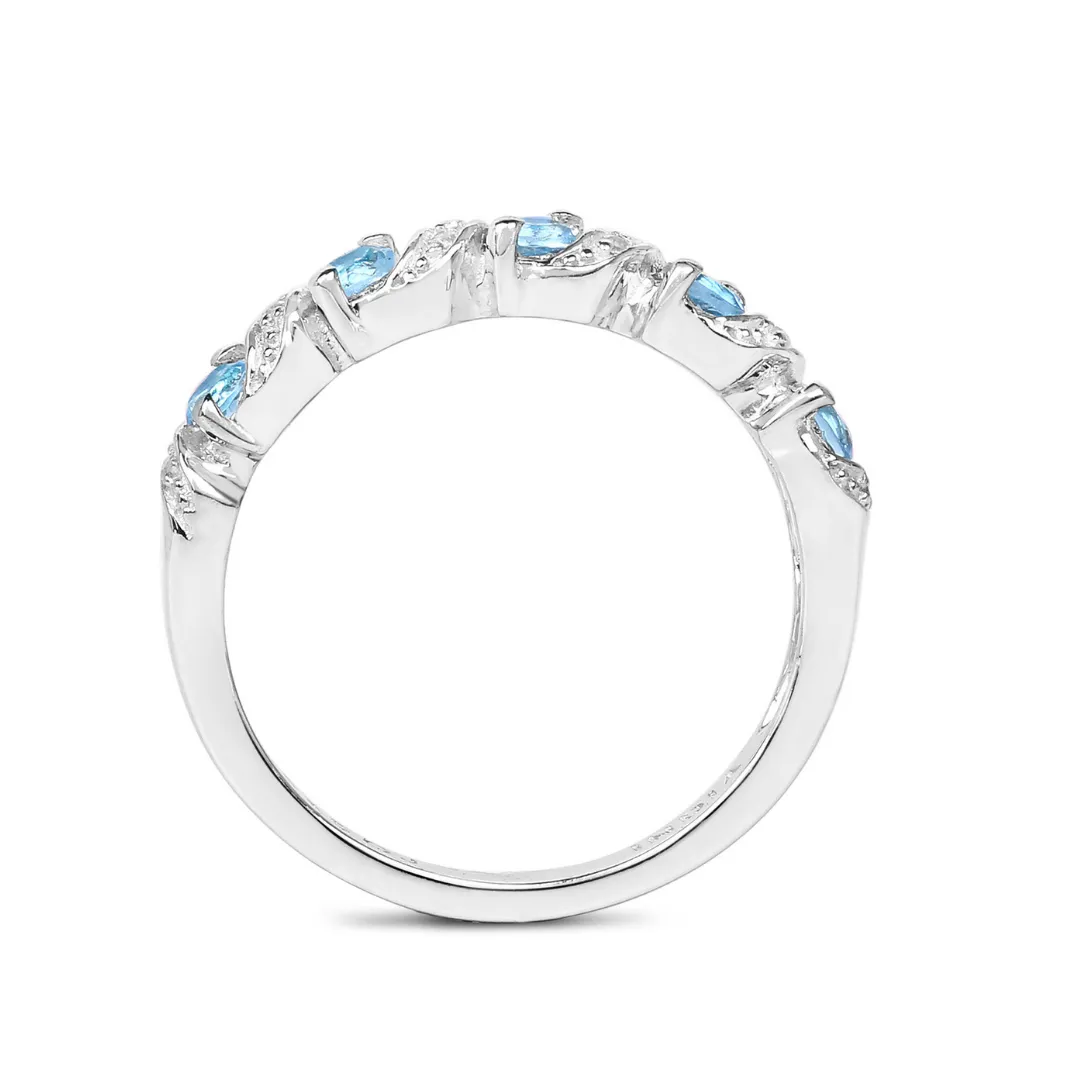 Genuine Swiss Blue Topaz 5 Stone Ring