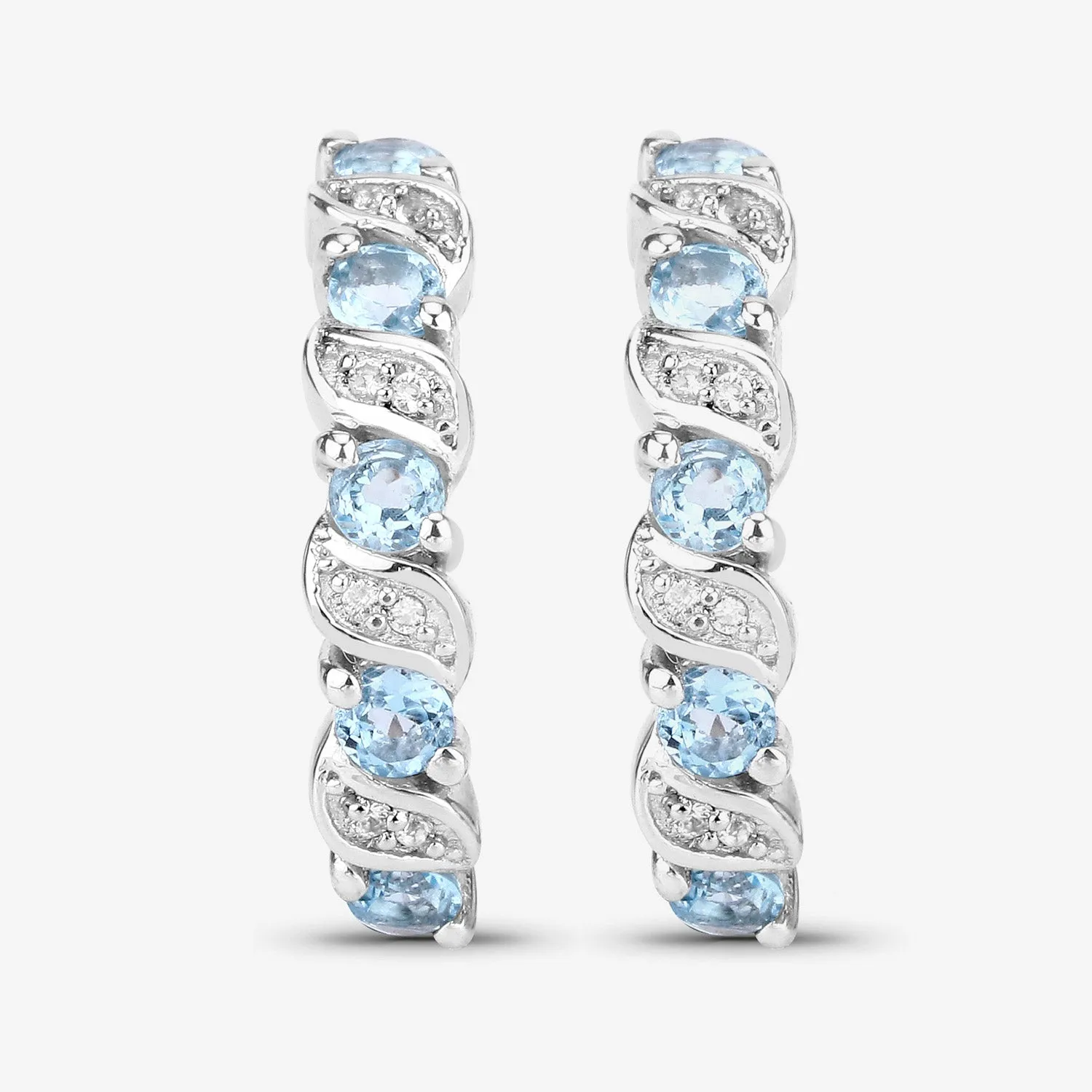 Genuine Swiss Blue Topaz Hoop Earrings