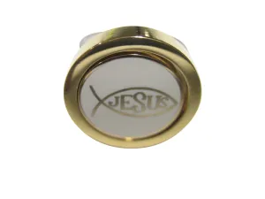 Gold and White Toned Religious Ichthys Jesus Fish Adjustable Size Fashion Ring