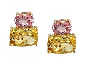 Golden Beryl and Morganite Earrings in 18k Yellow Gold with French Clip Backs