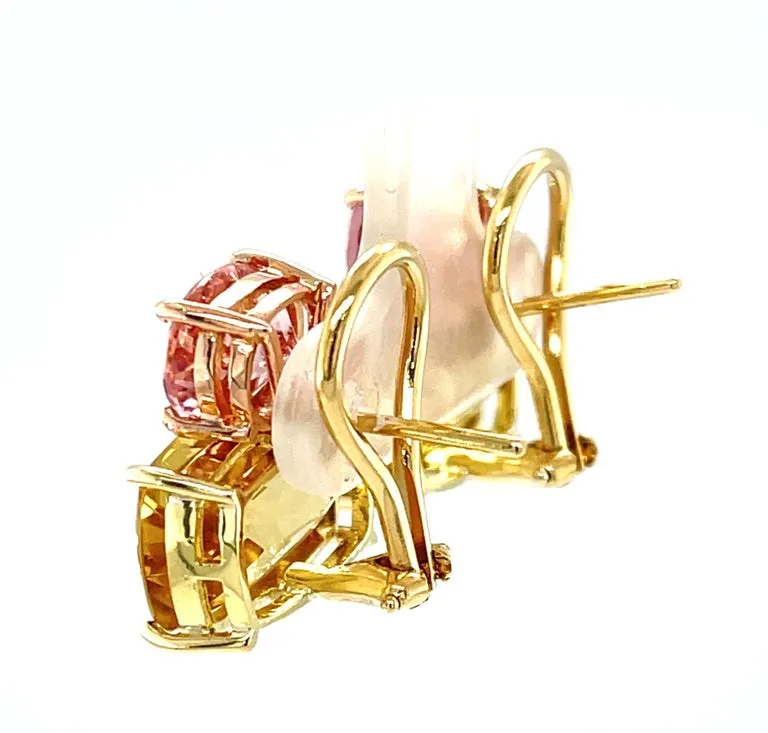 Golden Beryl and Morganite Earrings in 18k Yellow Gold with French Clip Backs