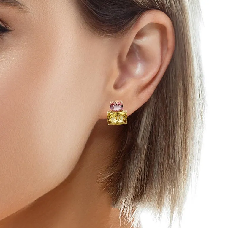 Golden Beryl and Morganite Earrings in 18k Yellow Gold with French Clip Backs