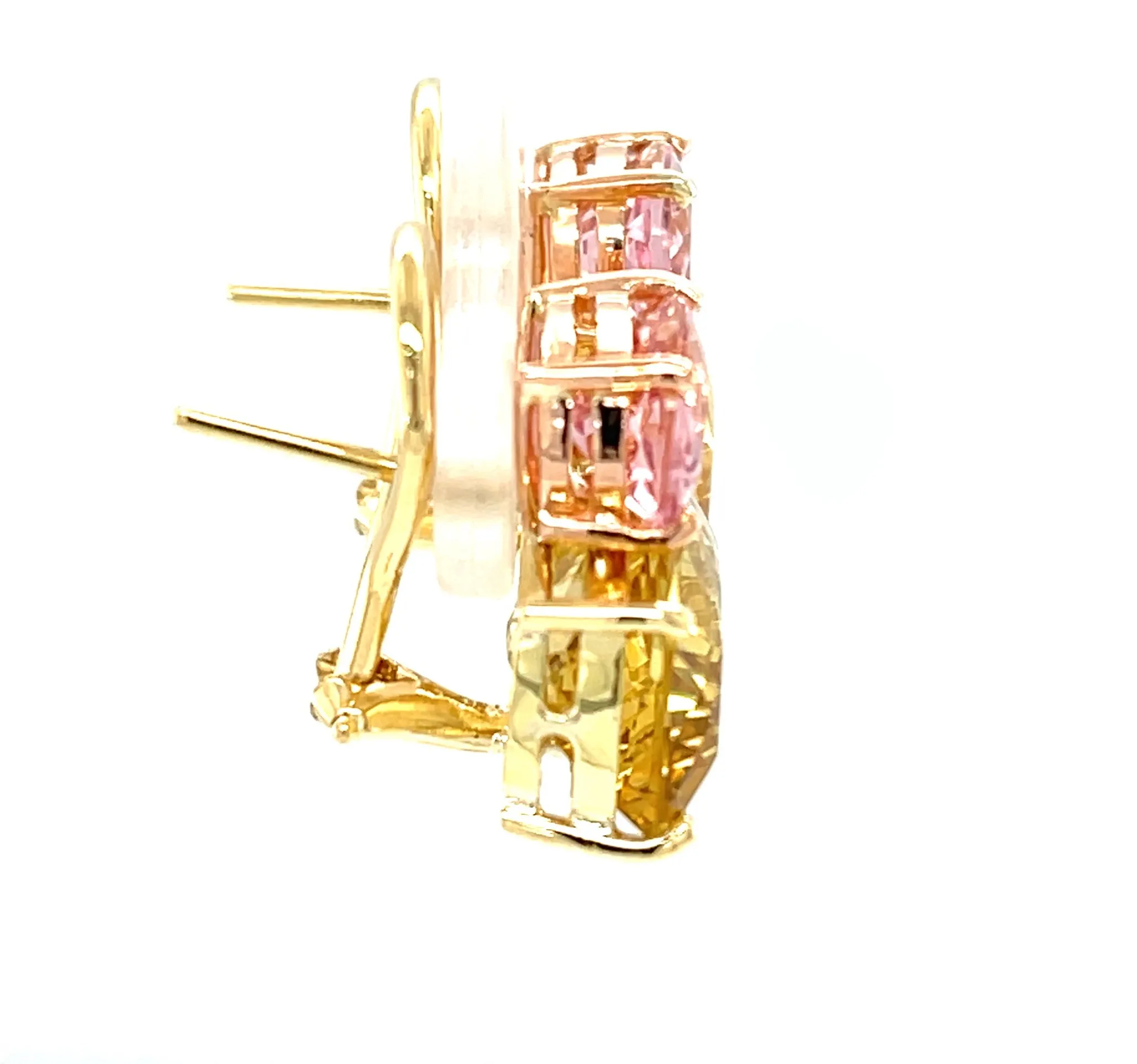 Golden Beryl and Morganite Earrings in 18k Yellow Gold with French Clip Backs