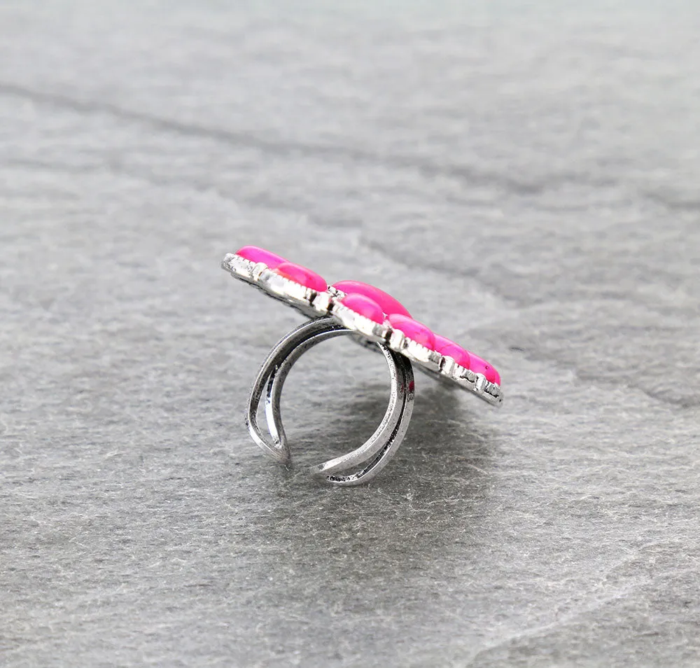 Gracie Fashion Center Oval Cluster Cuff Ring - Fuchsia