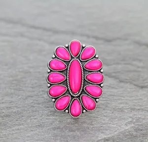Gracie Fashion Center Oval Cluster Cuff Ring - Fuchsia