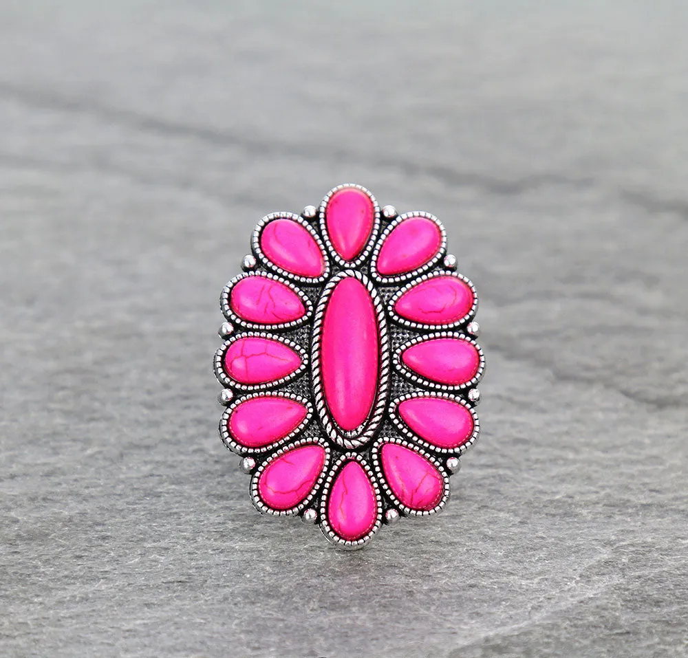 Gracie Fashion Center Oval Cluster Cuff Ring - Fuchsia