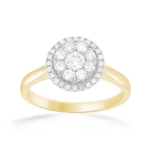 Halo Ring with 1/2ct of Diamonds in 9ct Yellow Gold