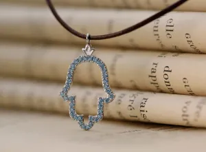 Hamsa Pendant set with Colored Blue Diamonds