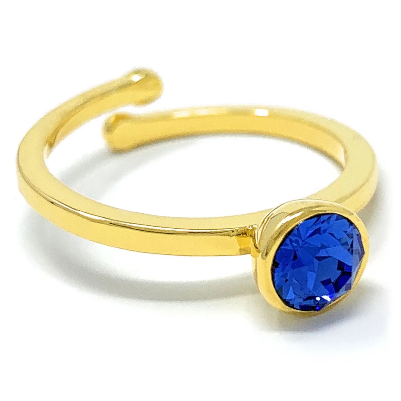 Harley Adjustable Ring with Blue Sapphire Round Crystals from Swarovski Gold Plated