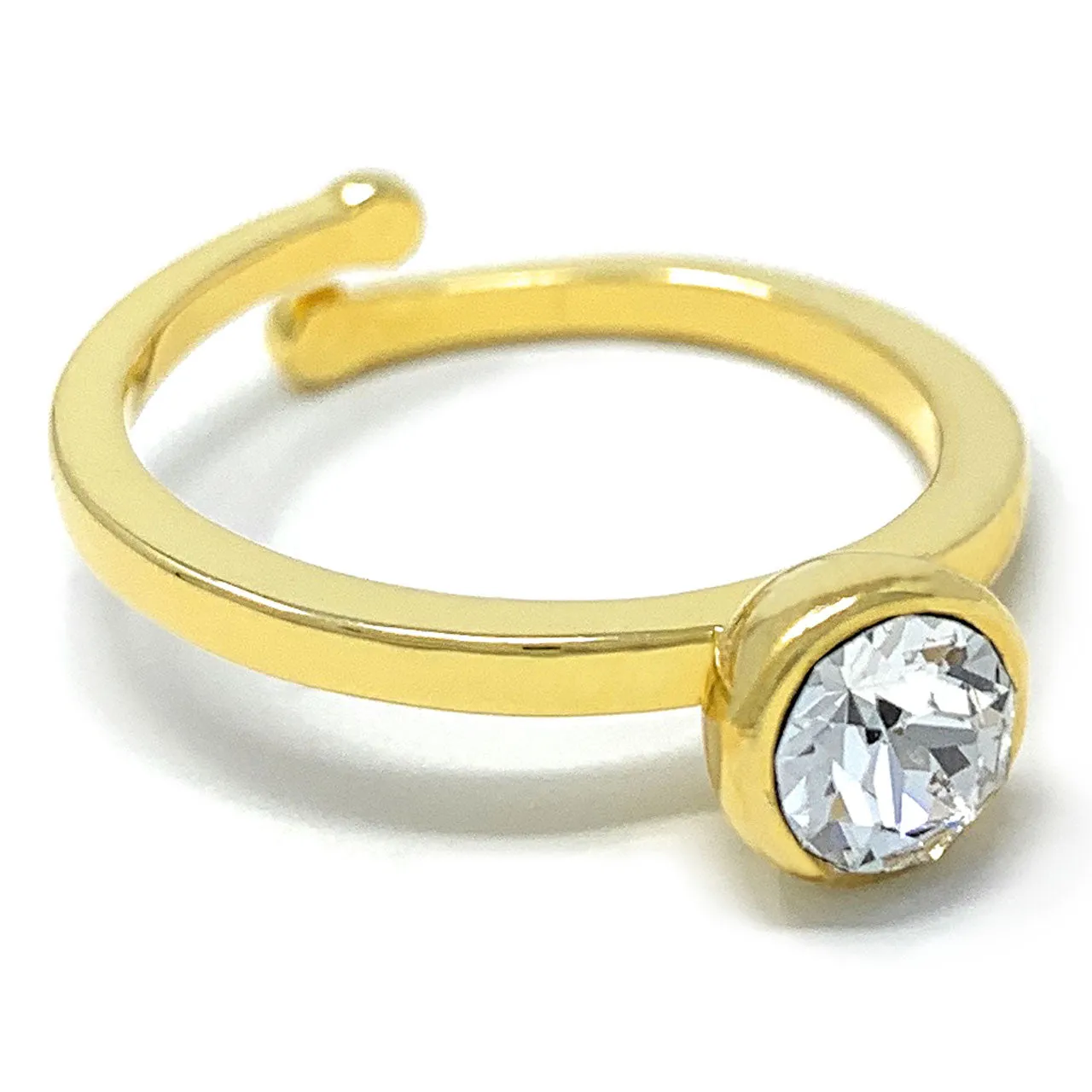 Harley Adjustable Ring with White Clear Round Crystals from Swarovski Gold Plated