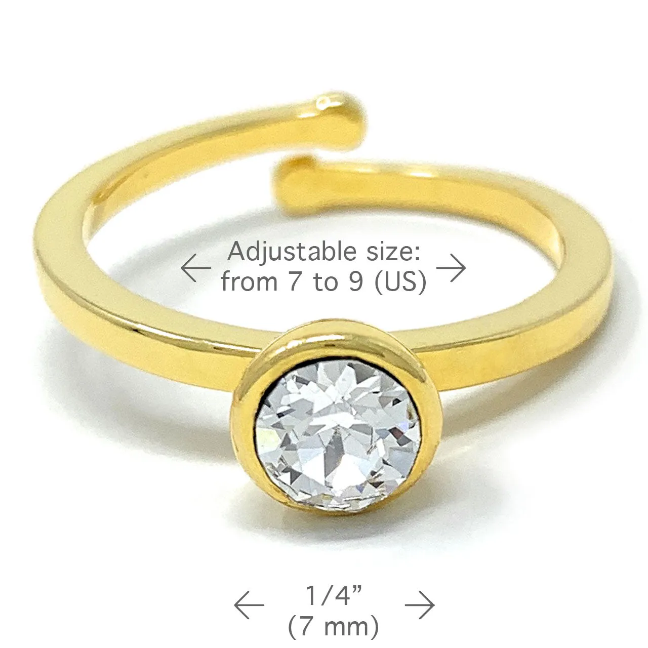 Harley Adjustable Ring with White Clear Round Crystals from Swarovski Gold Plated