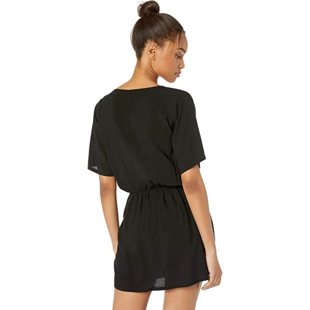 HURLEY WOVEN SHORT SLEEVE TIE DRESS BLACK