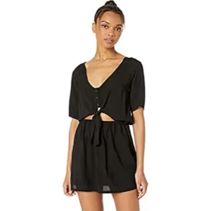 HURLEY WOVEN SHORT SLEEVE TIE DRESS BLACK