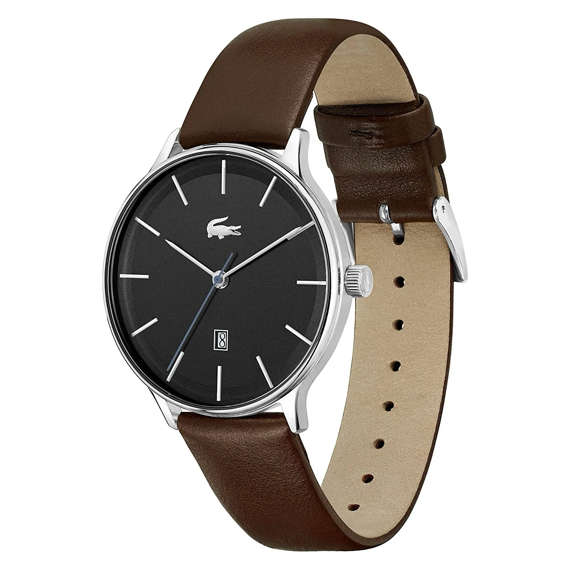 Lacoste Club Men's Date Black Watch Brown Leather Strap