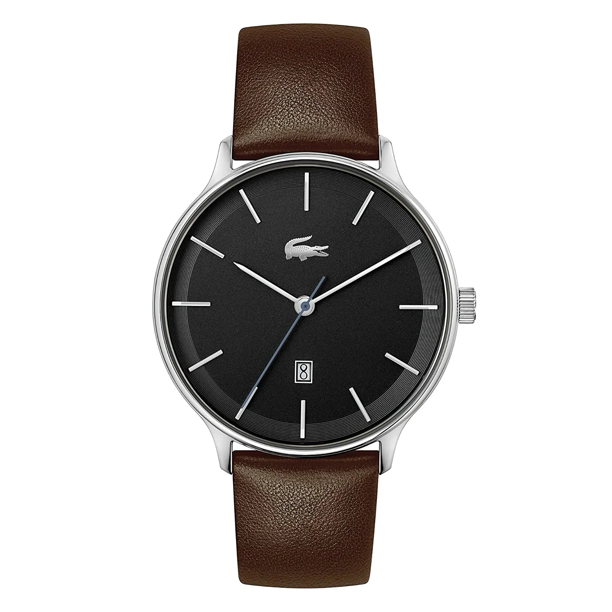 Lacoste Club Men's Date Black Watch Brown Leather Strap