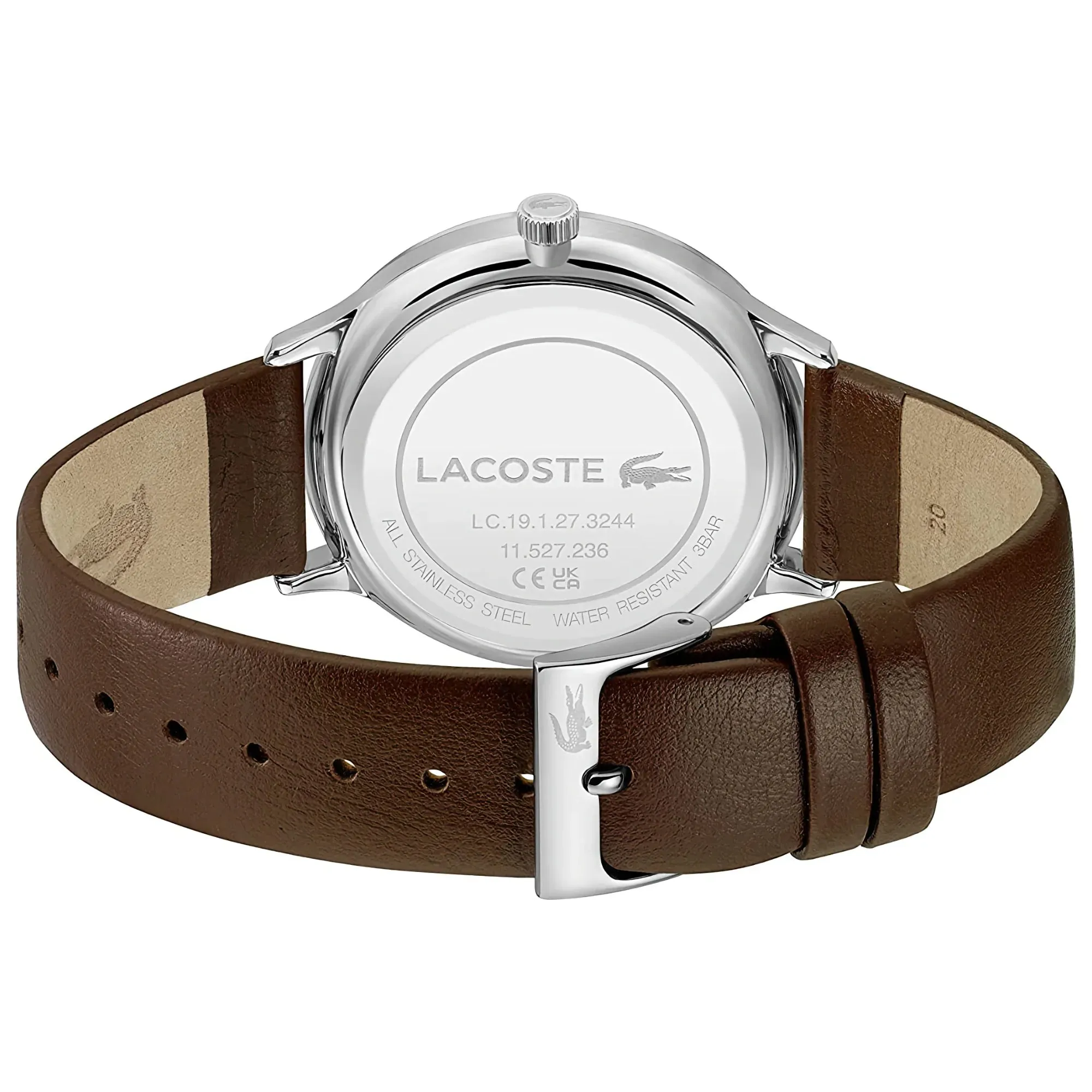 Lacoste Club Men's Date Black Watch Brown Leather Strap