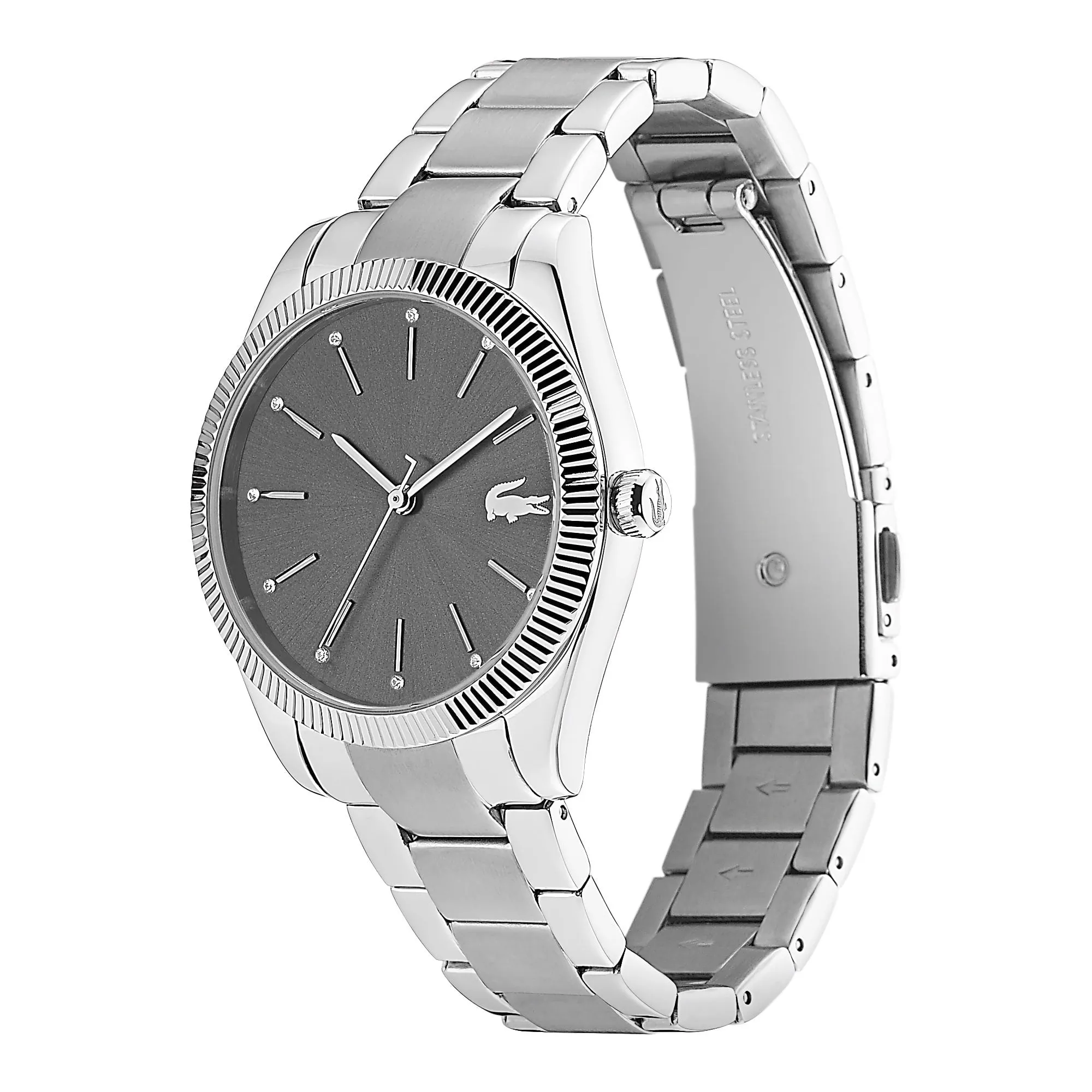 Lacoste Parisienne Ladies Grey Sunray Dial Silver Bracelet Watch