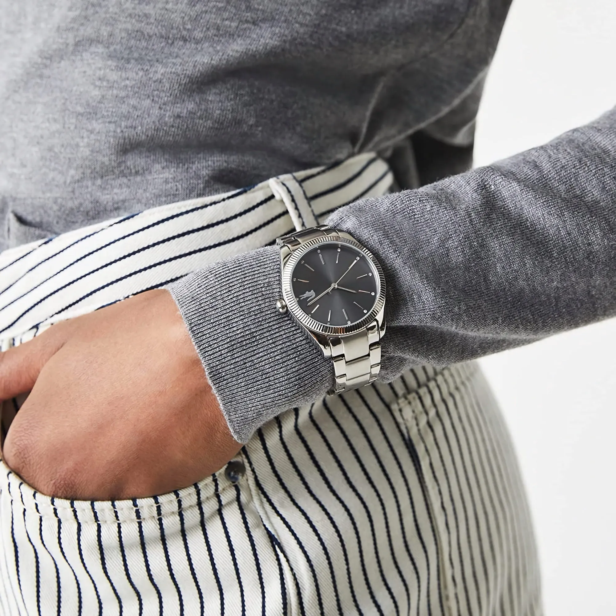 Lacoste Parisienne Ladies Grey Sunray Dial Silver Bracelet Watch