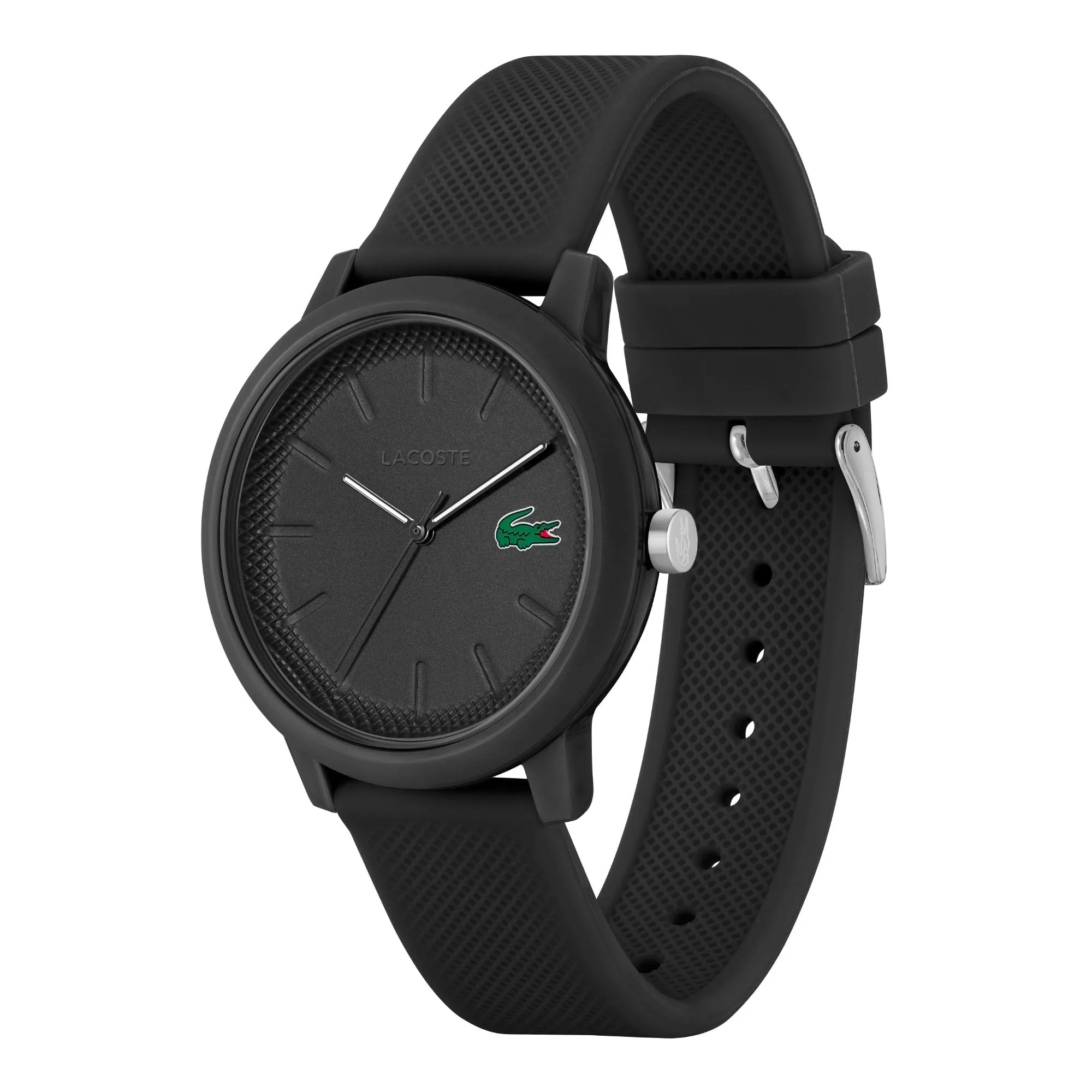 Lacoste.12.12 Black Dial Black Silicone Strap Men's Watch