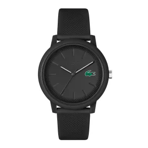 Lacoste.12.12 Black Dial Black Silicone Strap Men's Watch