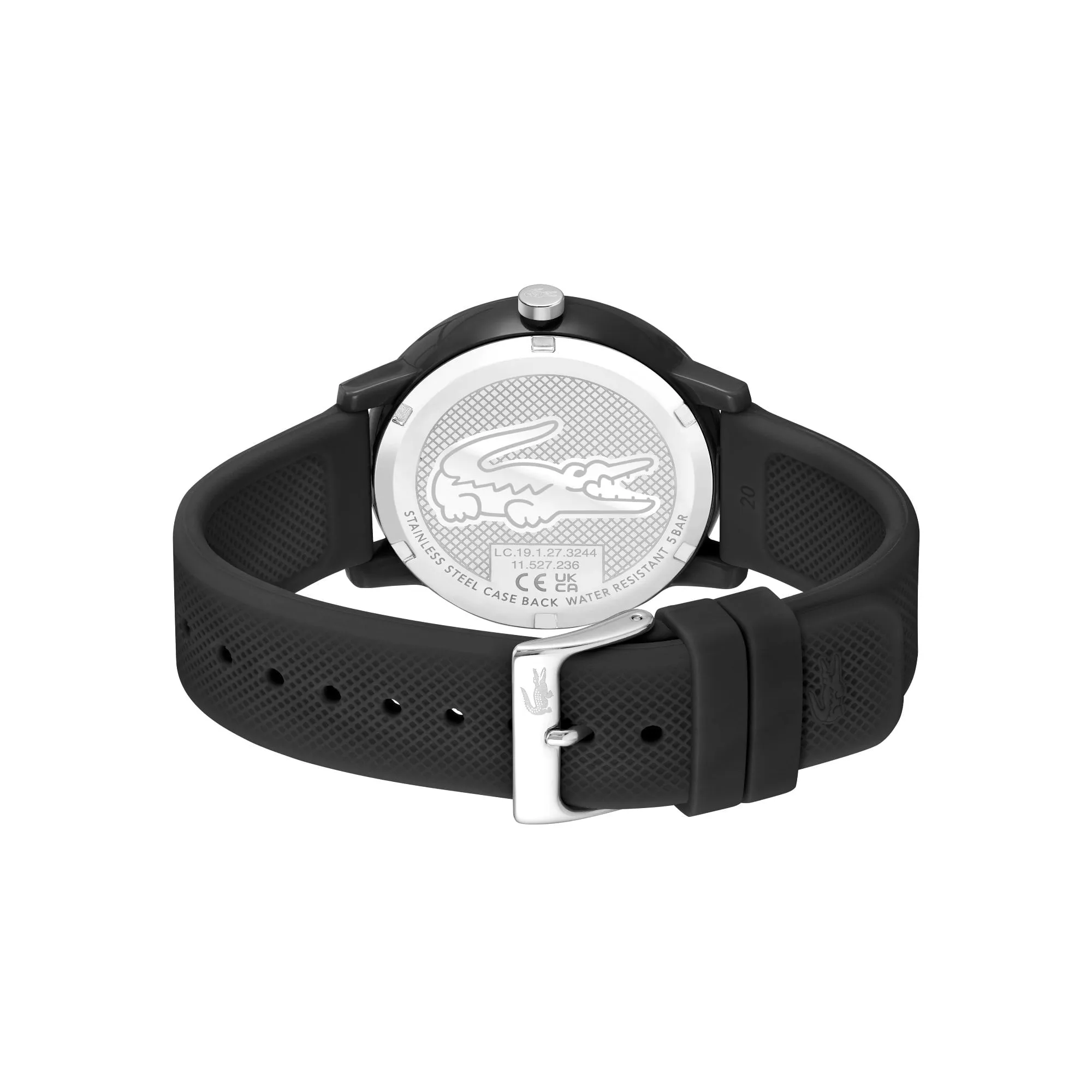 Lacoste.12.12 Black Dial Black Silicone Strap Men's Watch