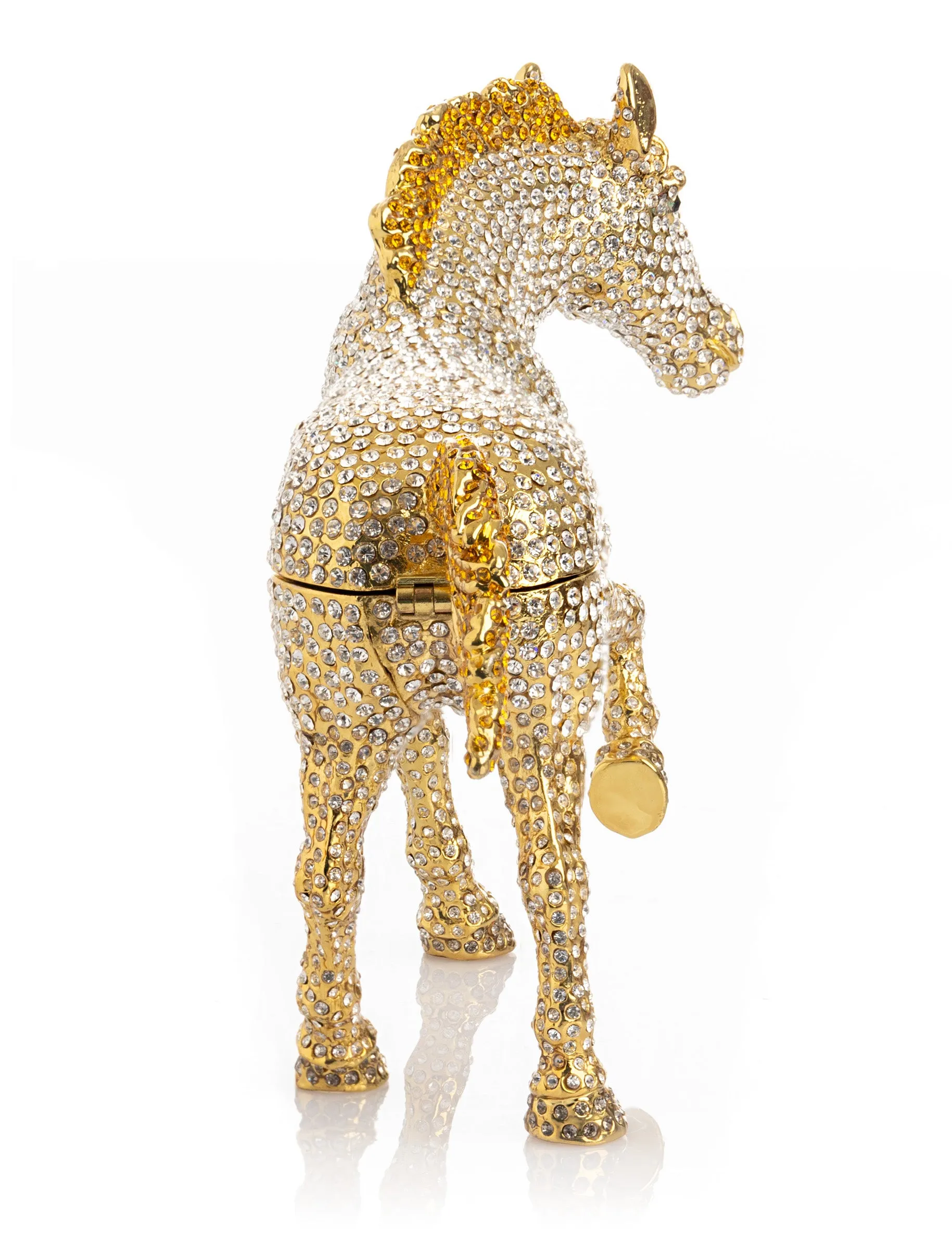Large Golden Horse Decorated with White Crystals