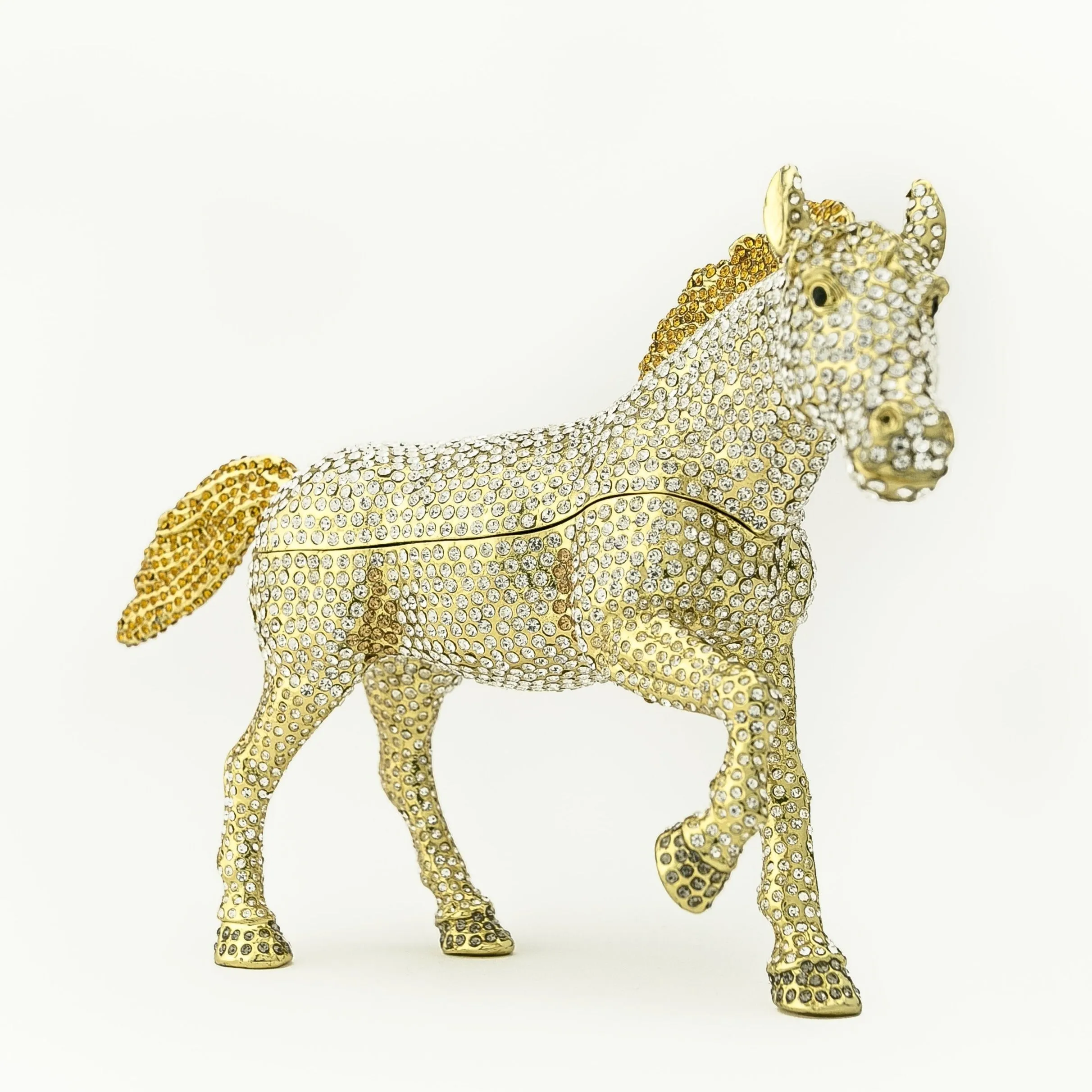 Large Golden Horse Decorated with White Crystals