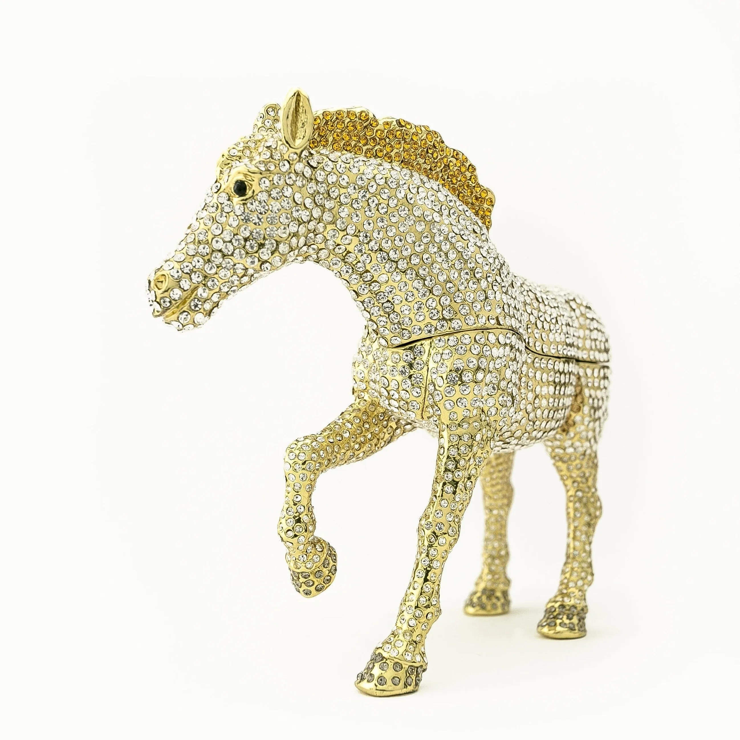 Large Golden Horse Decorated with White Crystals