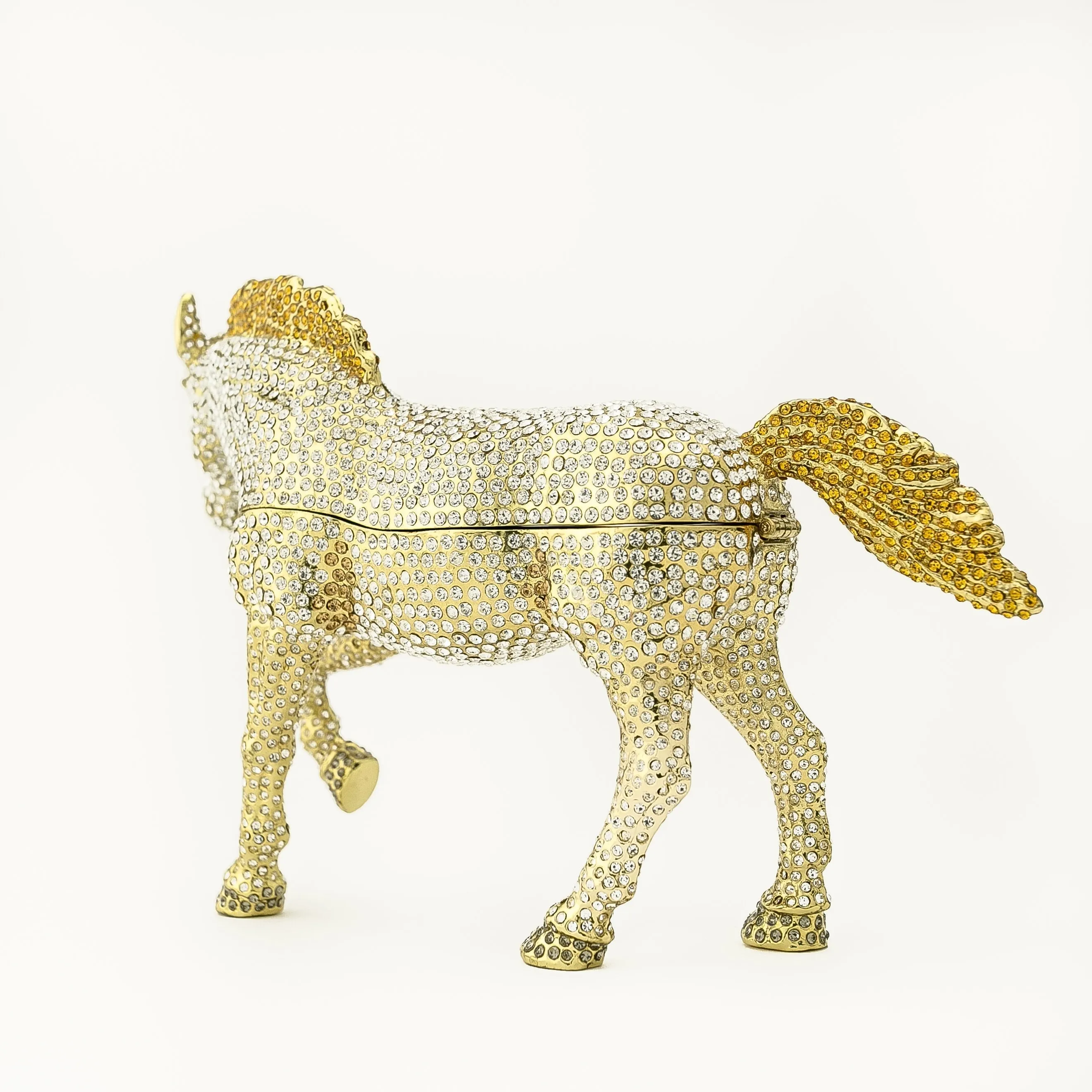 Large Golden Horse Decorated with White Crystals