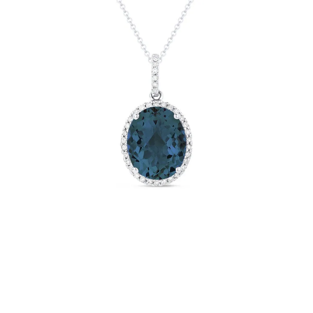 London Blue Topaz & Diamond Oval Necklace