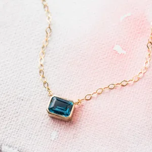 London Blue Topaz East-West Emerald Necklace in 14k Gold